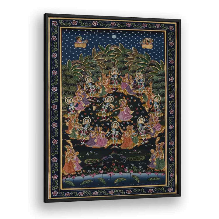 Vibrant PICHWAI PAINTINGS VIII, INDIAN ART PAINTINGS showcase Rajasthan's artistic heritage in a stunning black frame.