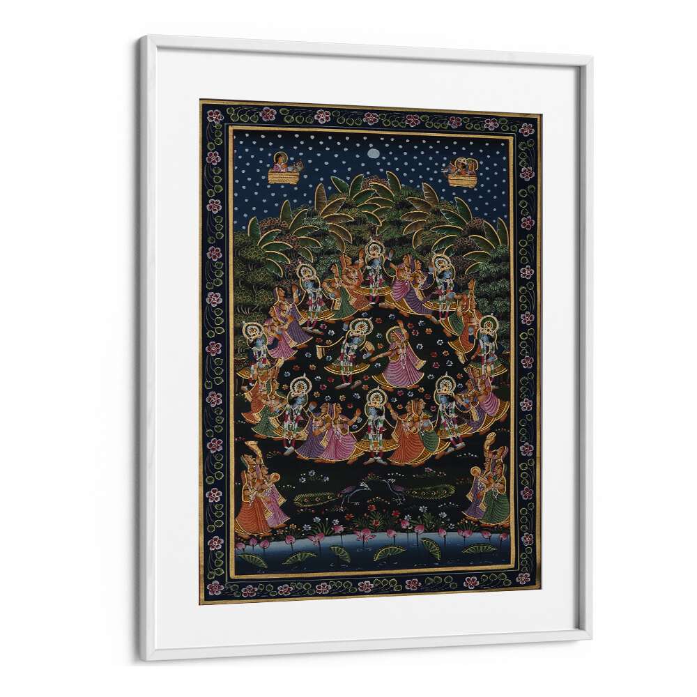Vibrant PICHWAI PAINTINGS VIII, INDIAN ART PAINTINGS in a white frame, showcasing Rajasthan's artistic heritage.