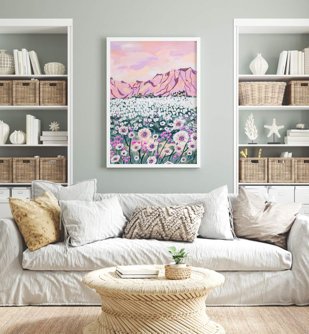 Vibrant "Pink Desert" landscape painting by Sarah Gesek adds beauty to any living space. Perfect for art lovers!