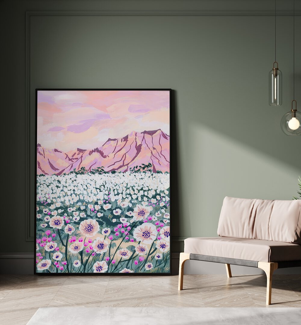 Vibrant "Pink Desert" landscape paintings by Sarah Gesek, perfect for elevating your living space decor.