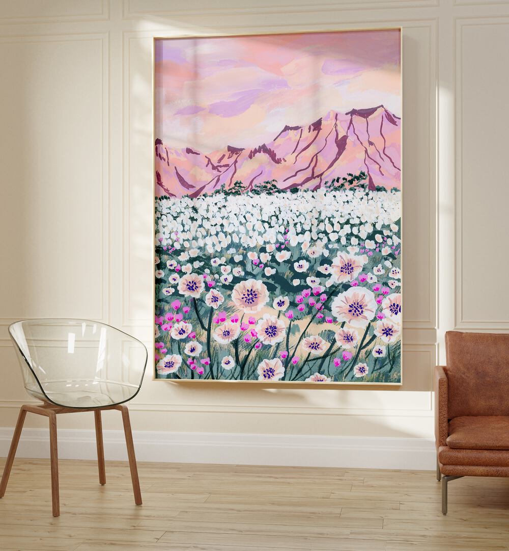 Vibrant "Pink Desert, Landscape Paintings" by Sarah Gesek, enhancing your space with stunning desert beauty.