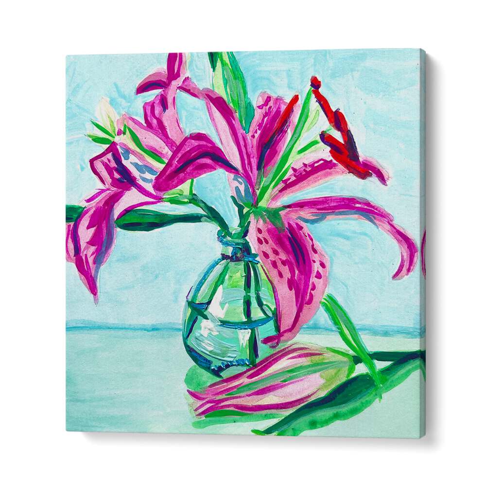 Bright and vibrant PINK LILIES, FLORAL FLOWER PAINTINGS by Key and Sea Creative, perfect for enhancing any space.