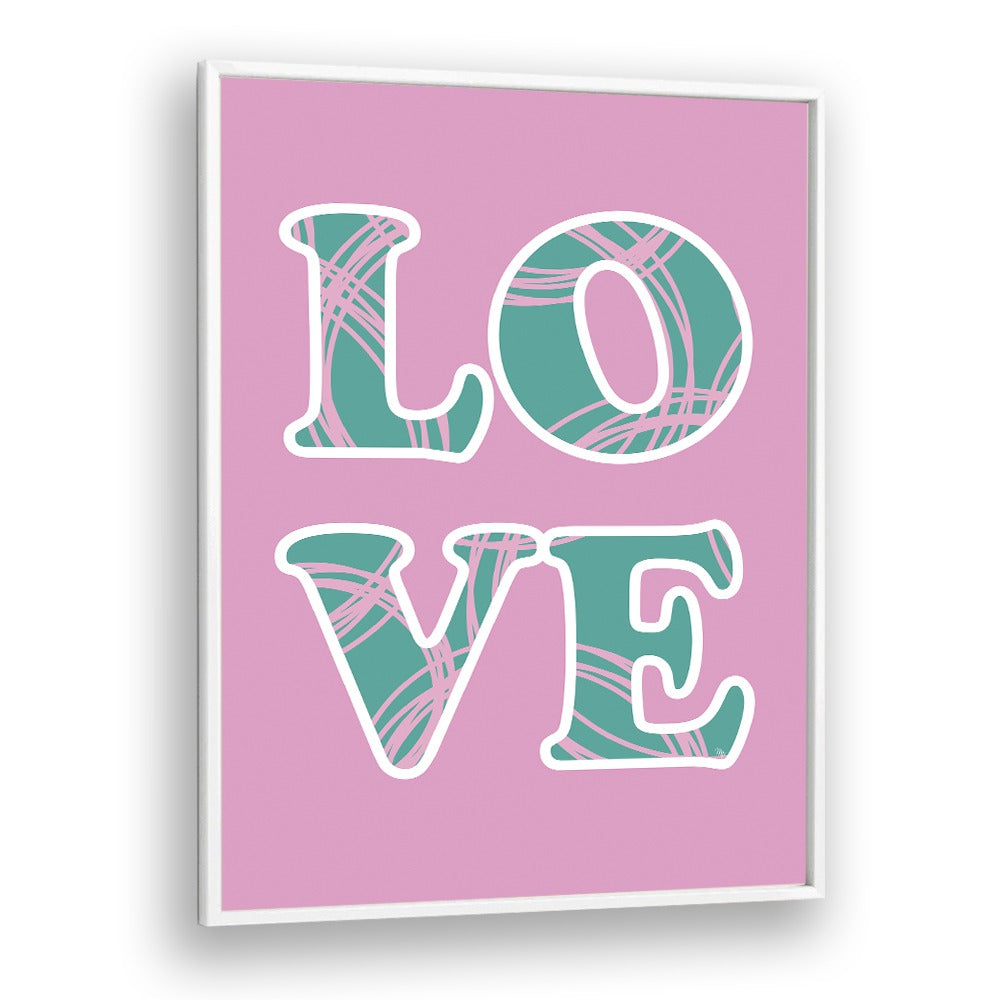 PINK LOVE, FASHION POSTERS by Martina features stylish typography on a pink background, perfect for interior decor.