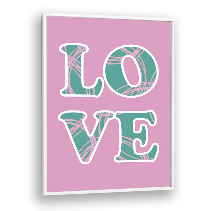 PINK LOVE, FASHION POSTERS by Martina features stylish typography on a pink background, perfect for interior decor.