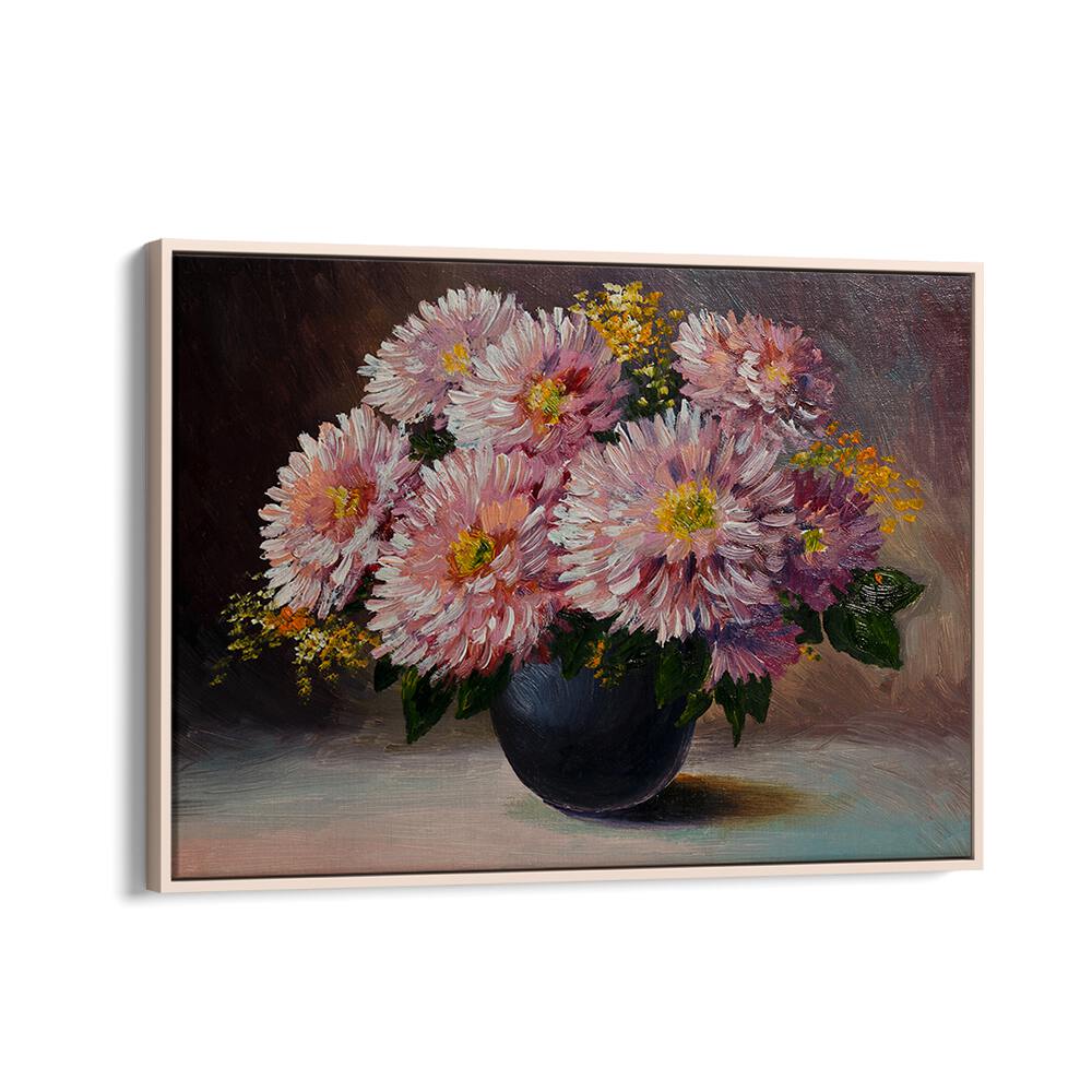 Exquisite PINK PETALS, VINTAGE EUROPEAN PAINTINGS in a beautiful oak wood floater frame, perfect for elegant spaces.