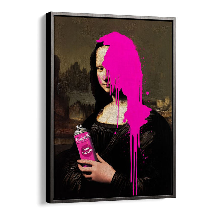 Vibrant PINK SOUP, POP ART PAINTINGS in a black floater frame, perfect for adding flair to any space.