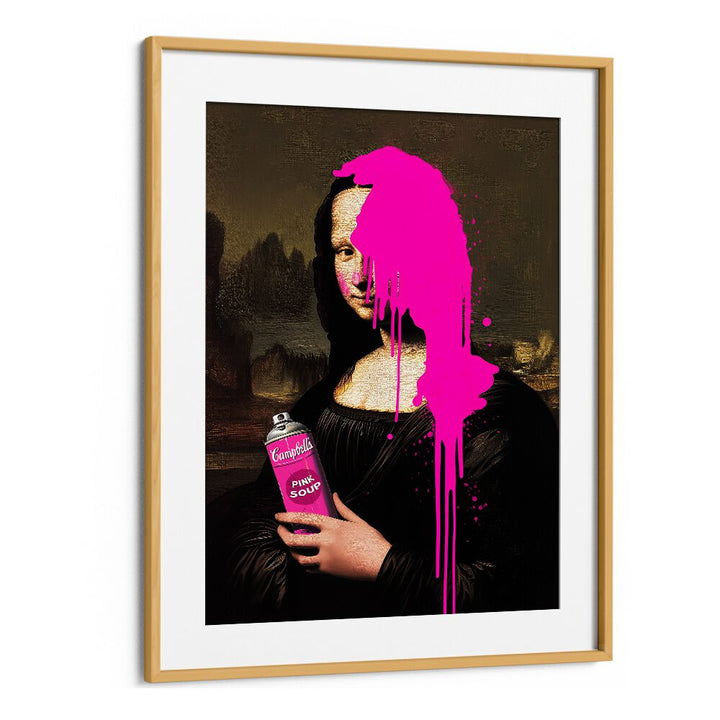 Vibrant PINK SOUP, POP ART PAINTINGS in an oak frame, perfect for adding a lively touch to any space.