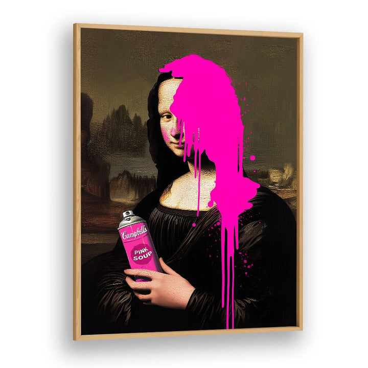 Vibrant PINK SOUP, POP ART PAINTINGS in oak frame transform any space with bold colors and playful designs.