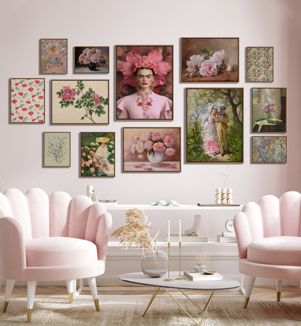 Elegant PINK COTTAGE GALLERY WALL showcasing framed art prints, perfect for stylish GALLERY WALLS in any space.