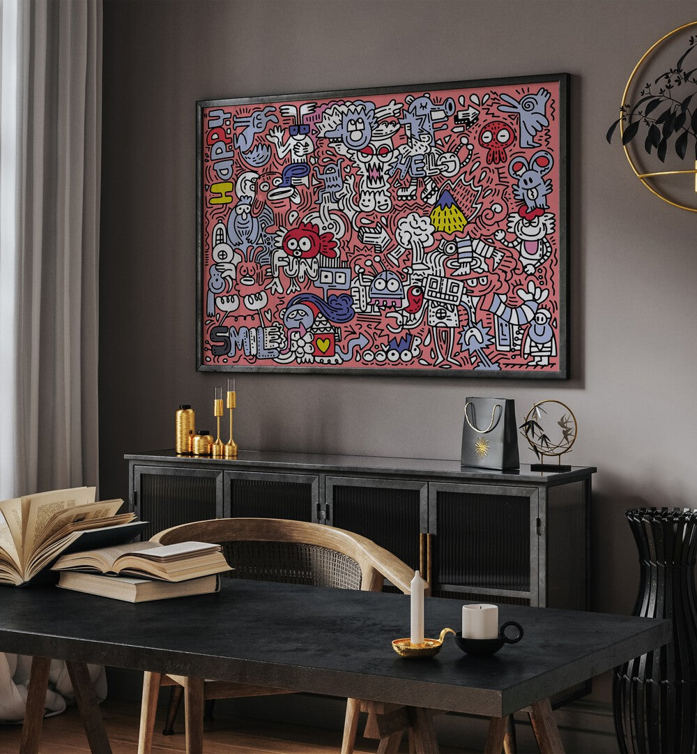 Vibrant PINK DOODLE, DOODLE ART PAINTINGS brighten up any space, perfect for home or office decor.