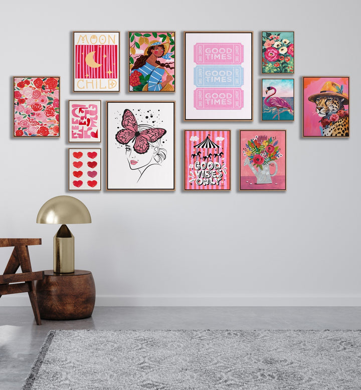 Vibrant PINK KIDS ROOM GALLERY WALL with playful art prints, perfect for creating fun gallery walls in children's spaces.