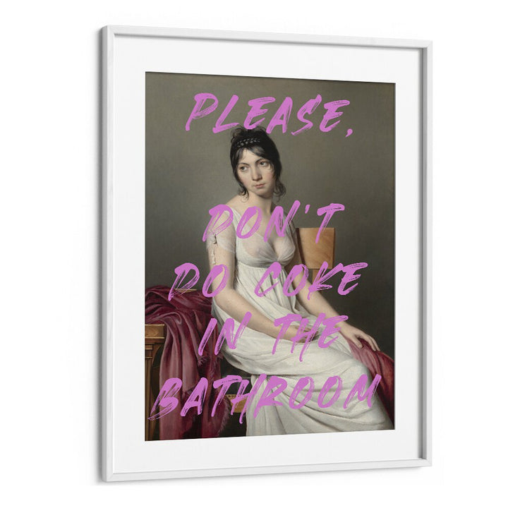 Striking altered art print "DONT COKE IN THE BATHROOM" by The Art Concept, ideal for bold home decor.