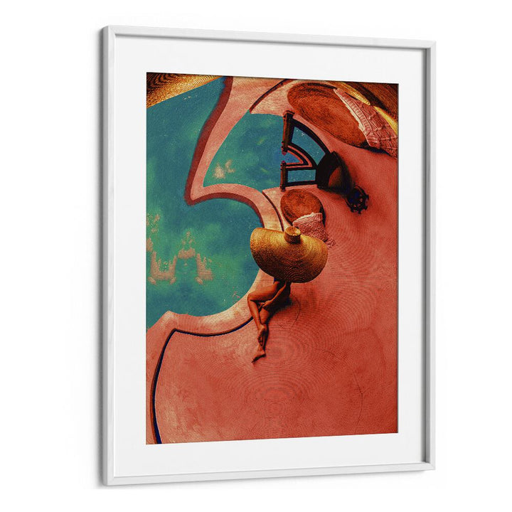 "POOLSIDE I, SURREAL ART PRINTS by Cosmo Zach, featuring vibrant colors and a captivating poolside scene."