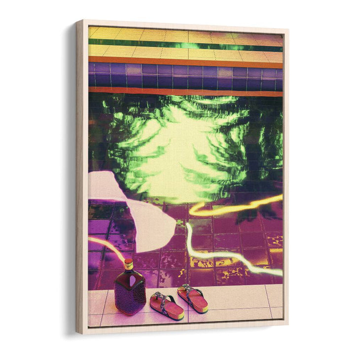 Vibrant surreal art print, POOLSIDE II, by Cosmo Zach, showcasing a pool scene with unique colors and textures.