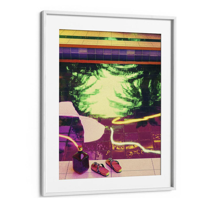 Surreal art print "POOLSIDE II" by Cosmo Zach, featuring vibrant colors and unique reflections by the pool.
