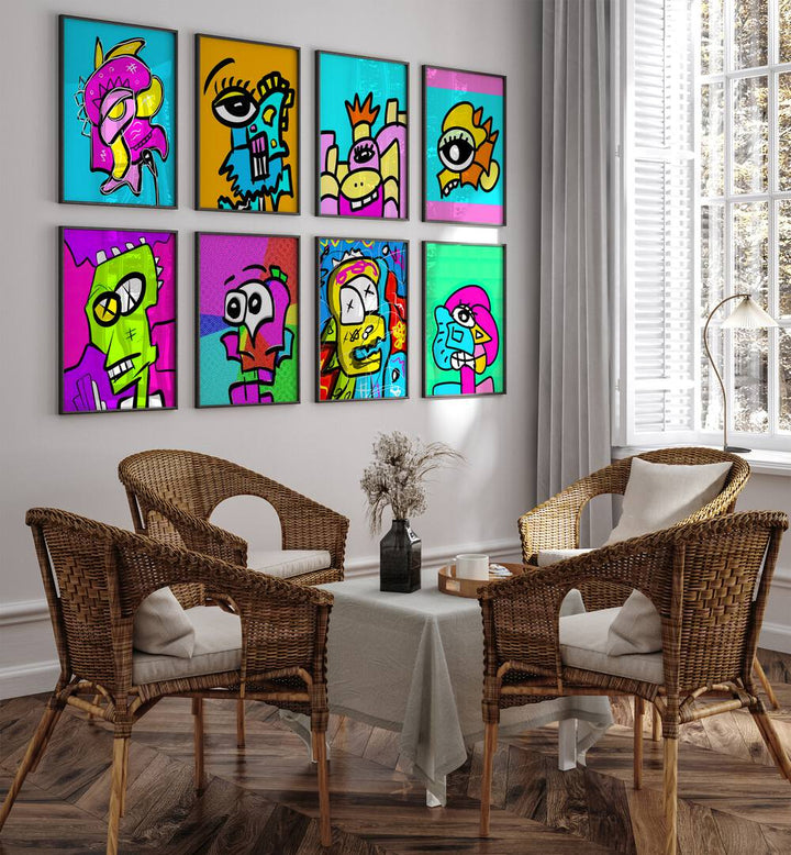 Vibrant POP ICONS SET GALLERY WALL, GALLERY WALLS showcasing colorful framed prints to enhance your home decor.
