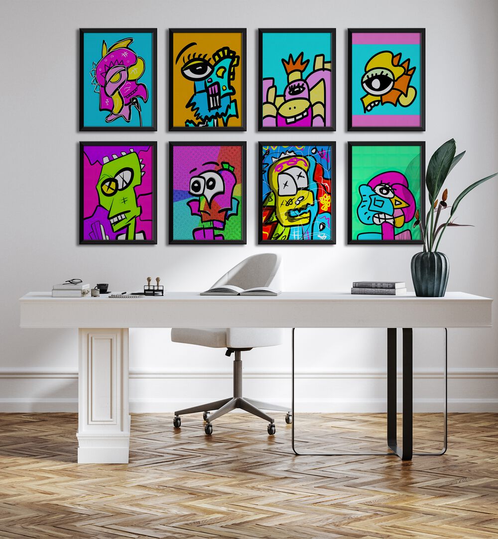 Bright and colorful POP ICONS SET GALLERY WALL, GALLERY WALLS showcases vintage-inspired framed prints for your home.