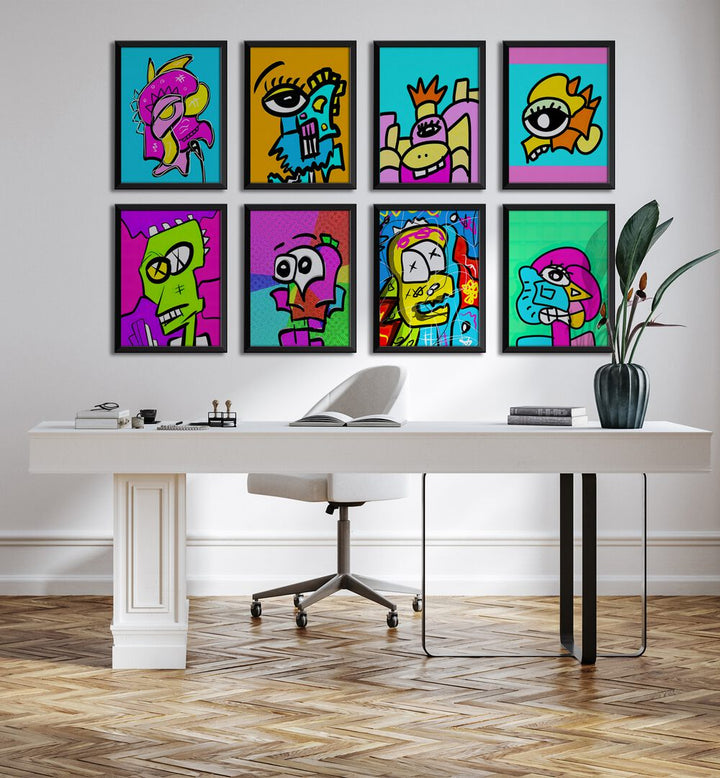 Bright and colorful POP ICONS SET GALLERY WALL, GALLERY WALLS showcases vintage-inspired framed prints for your home.