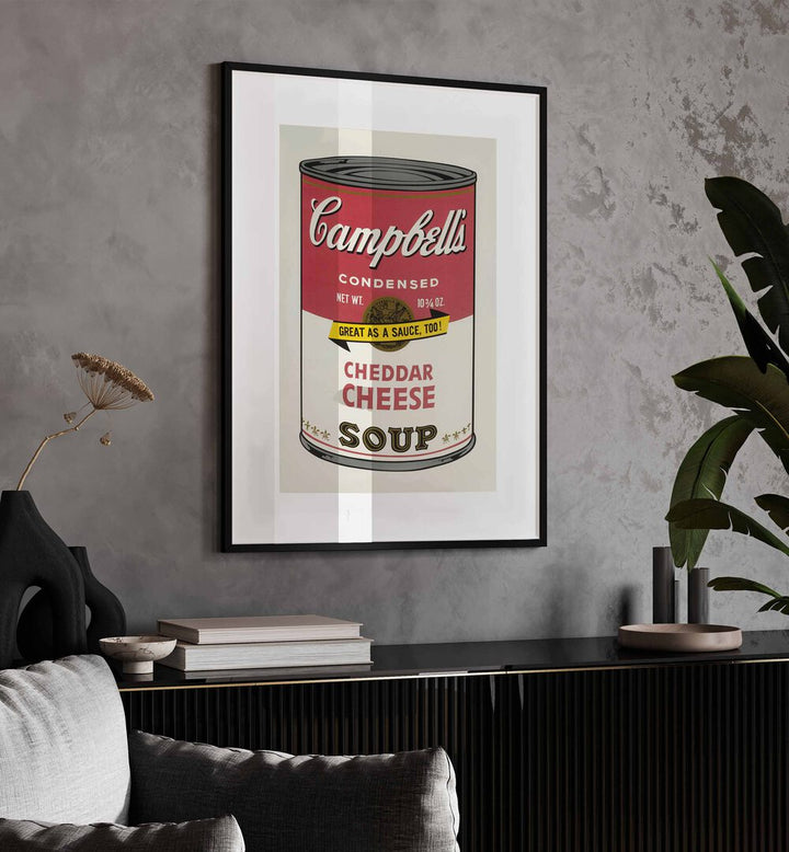 Framed Campbell's soup art piece, ideal for a vibrant POP ART GALLERY WALL or stylish GALLERY WALLS.