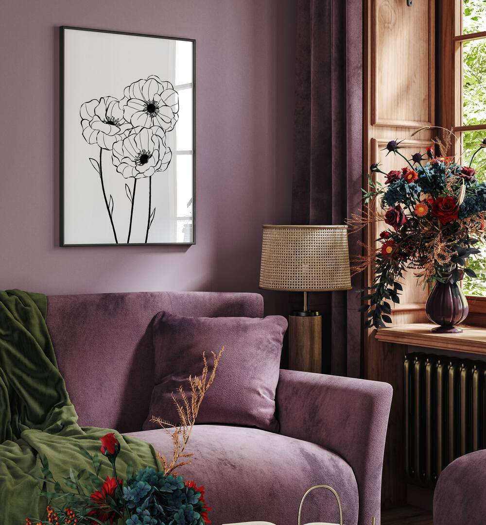 Elegant POPPIES, LINE ART PAINTINGS by Martina enhance any space with their minimalist beauty and grace.