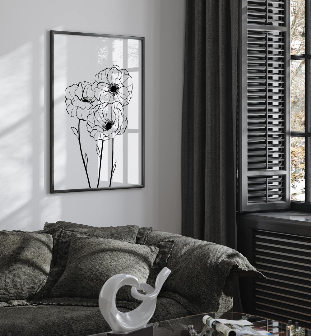 Elegant POPPIES, LINE ART PAINTINGS by Martina enhance your decor with minimalist beauty and grace.