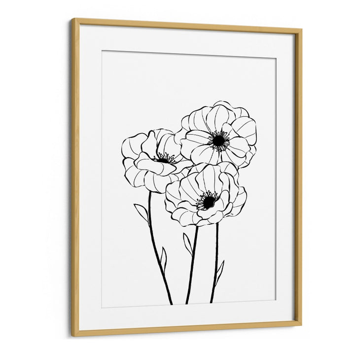 Elegant POPPIES, LINE ART PAINTINGS by Martina in a natural oak frame, adding sophistication to any decor.