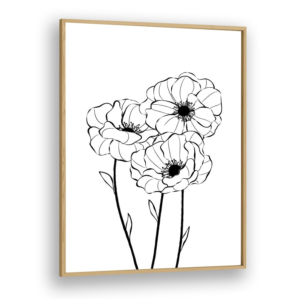 Elegant POPPIES, LINE ART PAINTINGS by Martina in a minimalist oak frame, perfect for enhancing any decor style.