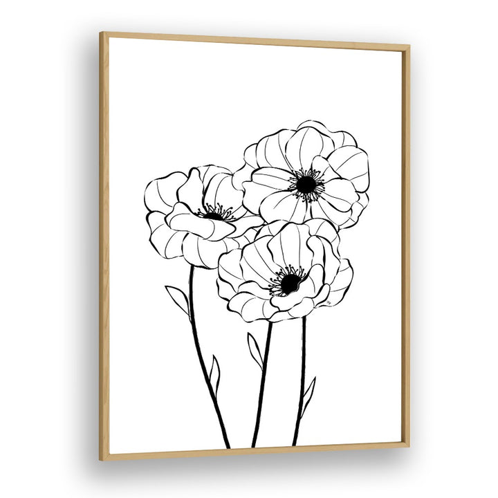 Elegant POPPIES, LINE ART PAINTINGS by Martina in a minimalist oak frame, perfect for enhancing any decor style.