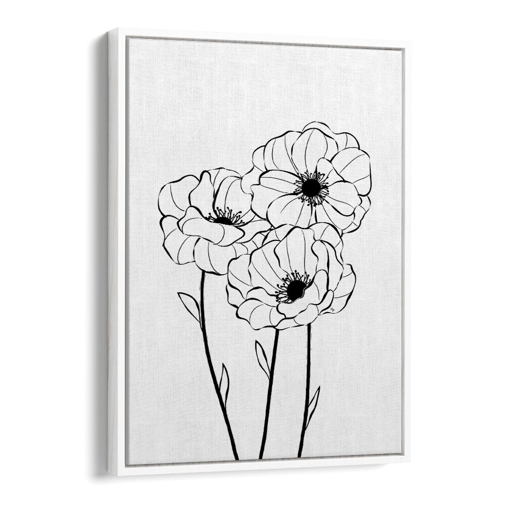 Elegant POPPIES, LINE ART PAINTINGS by Martina in a white floater frame, perfect for enhancing any decor style.