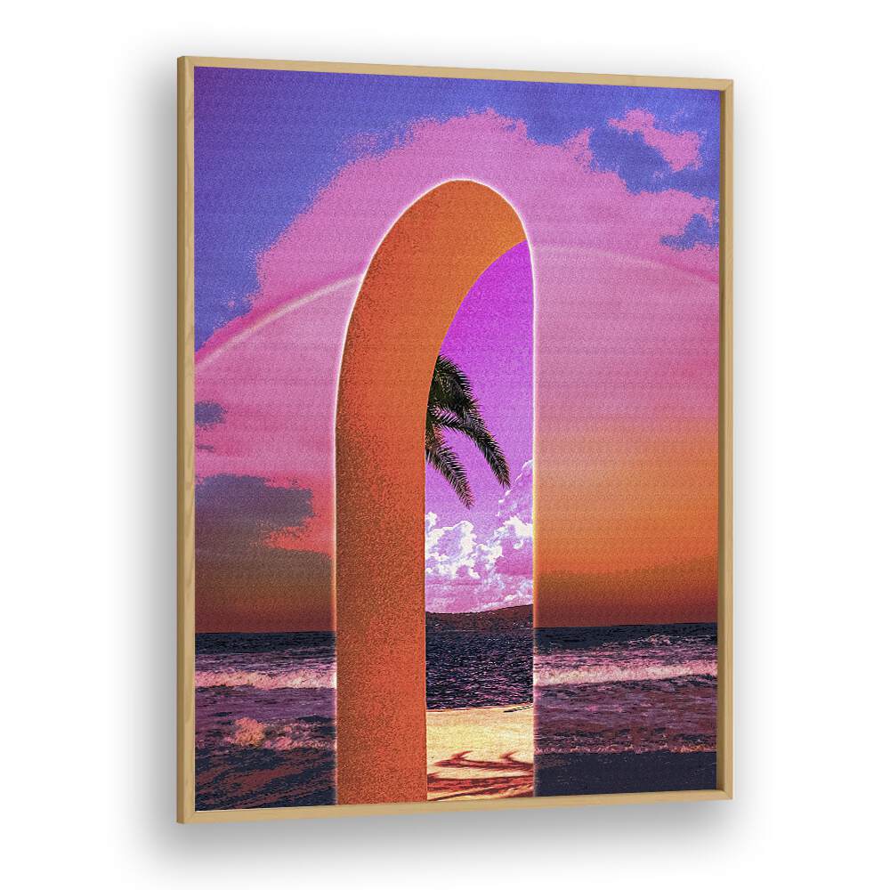 Portal Vaporwave By Cosmo Zach Surreal Art Prints Surrealism in Oak Wood Plain Frame