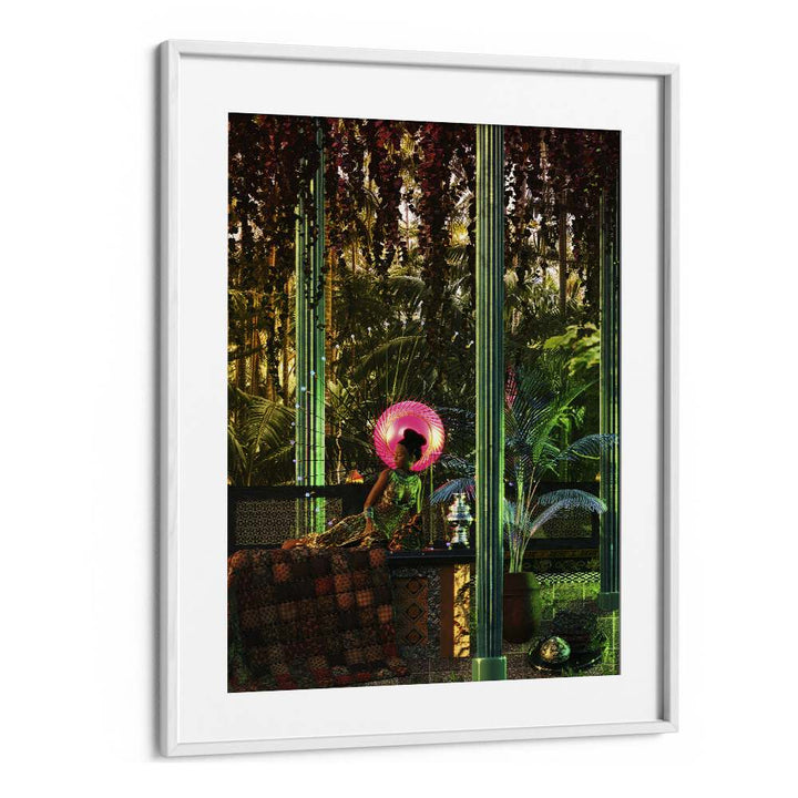 Explore a dreamlike realm with "PRINCESS IN A FOREST, SURREAL ART PRINTS" by Cosmo Zach, featuring vibrant colors and beauty.