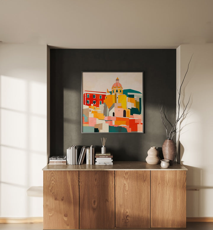 Vibrant PROCIDA ITALY KOPIE, LANDSCAPE PAINTINGS by Ana Rut Bre enhances modern spaces with Italian charm.