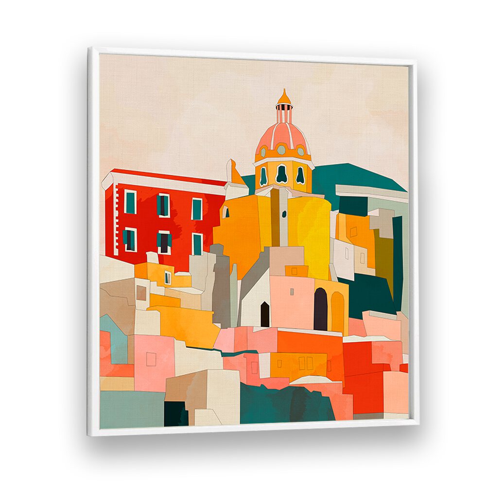 Bright and vibrant PROCIDA ITALY KOPIE, LANDSCAPE PAINTINGS by Ana Rut Bre, showcasing Italian coastal charm.
