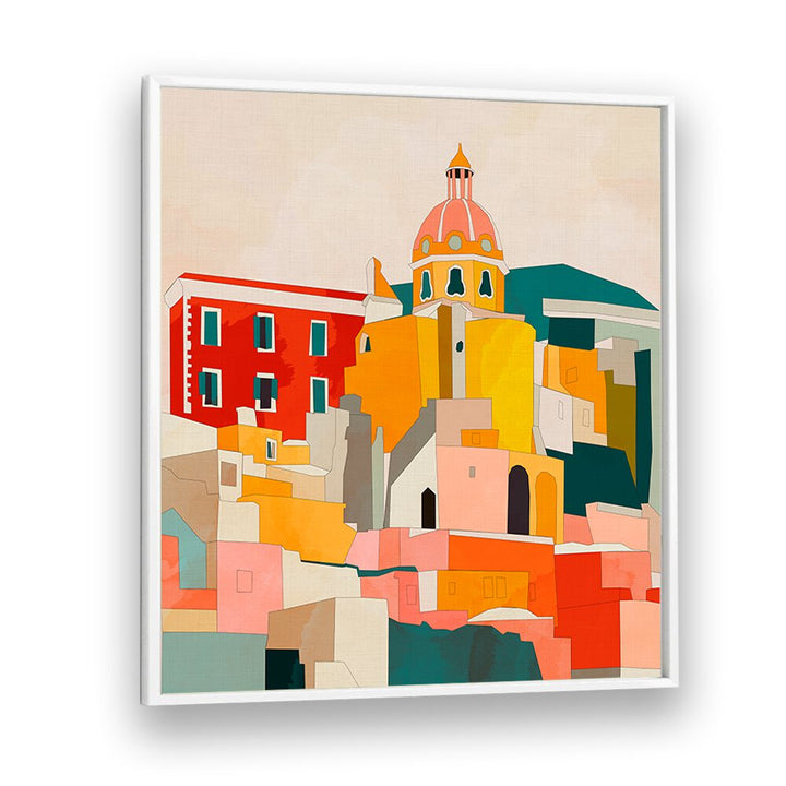 Bright and vibrant PROCIDA ITALY KOPIE, LANDSCAPE PAINTINGS by Ana Rut Bre, showcasing Italian coastal charm.