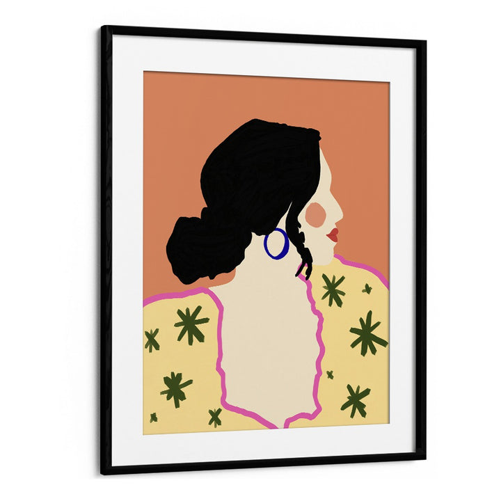 Uma Gokhale's PROFILE, PORTRAITS art print beautifully captures femininity in a vibrant framed illustration.