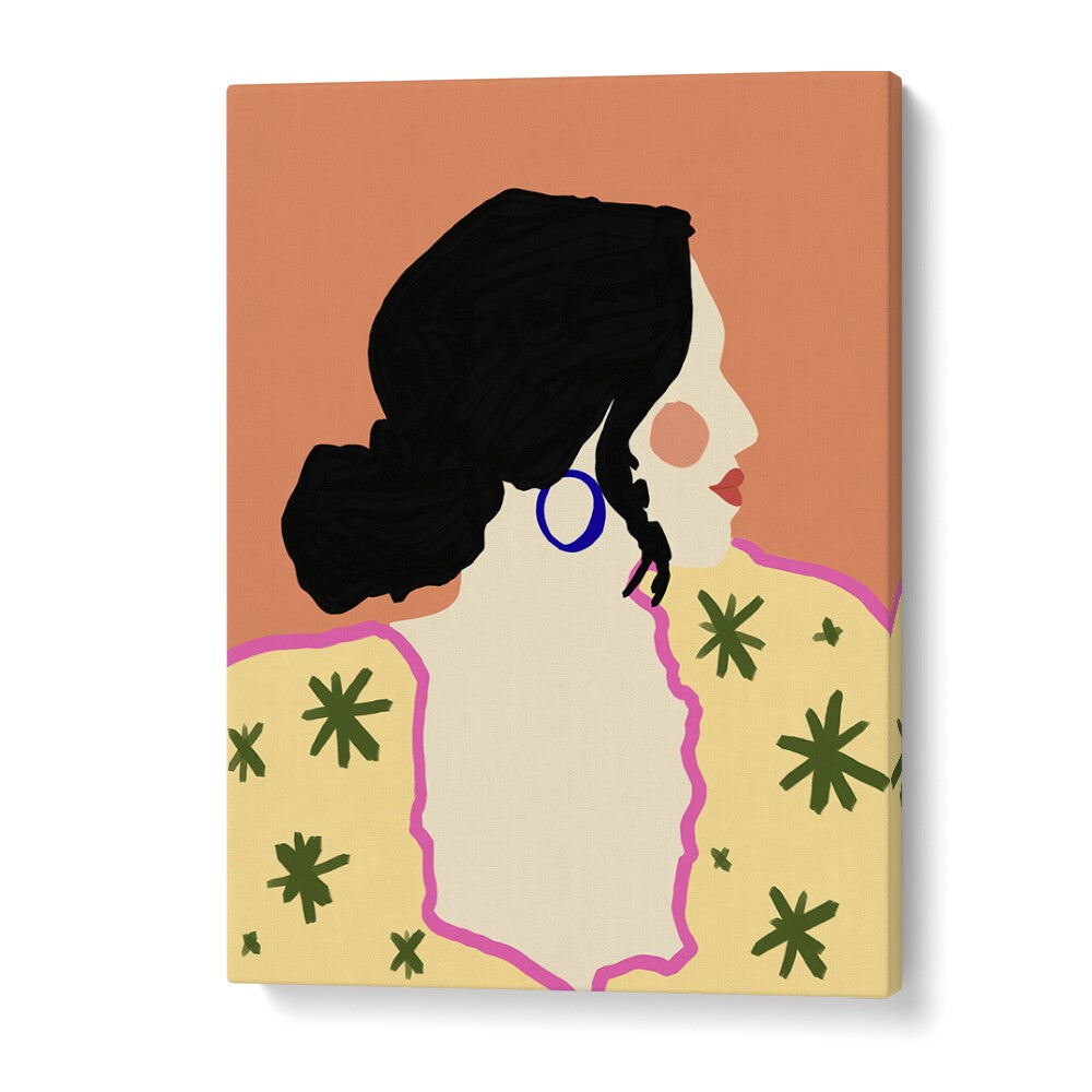 Elegant PROFILE, PORTRAITS art print by Uma Gokhale showcasing the essence of femininity in vibrant colors.