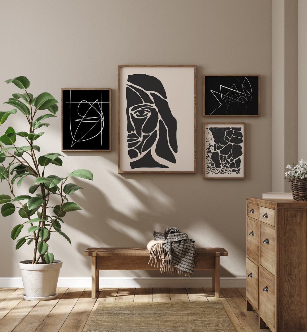 Stylish ABSTRACT ILLUSION GALLERY WALL showcasing modern art prints, perfect for enhancing any space with GALLERY WALLS.
