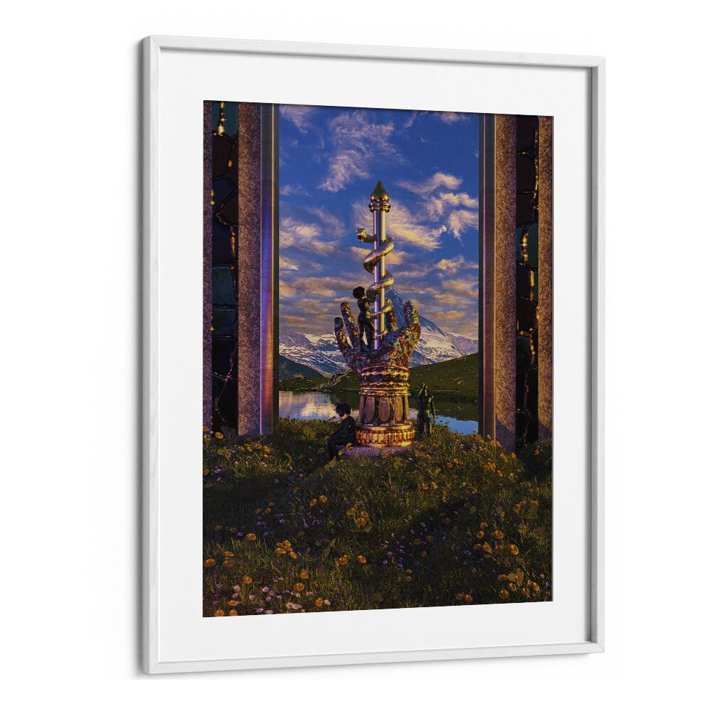 Captivating "PROTECTION II, SURREAL ART PRINTS" by Cosmo Zach, framed art invoking imagination and creativity.