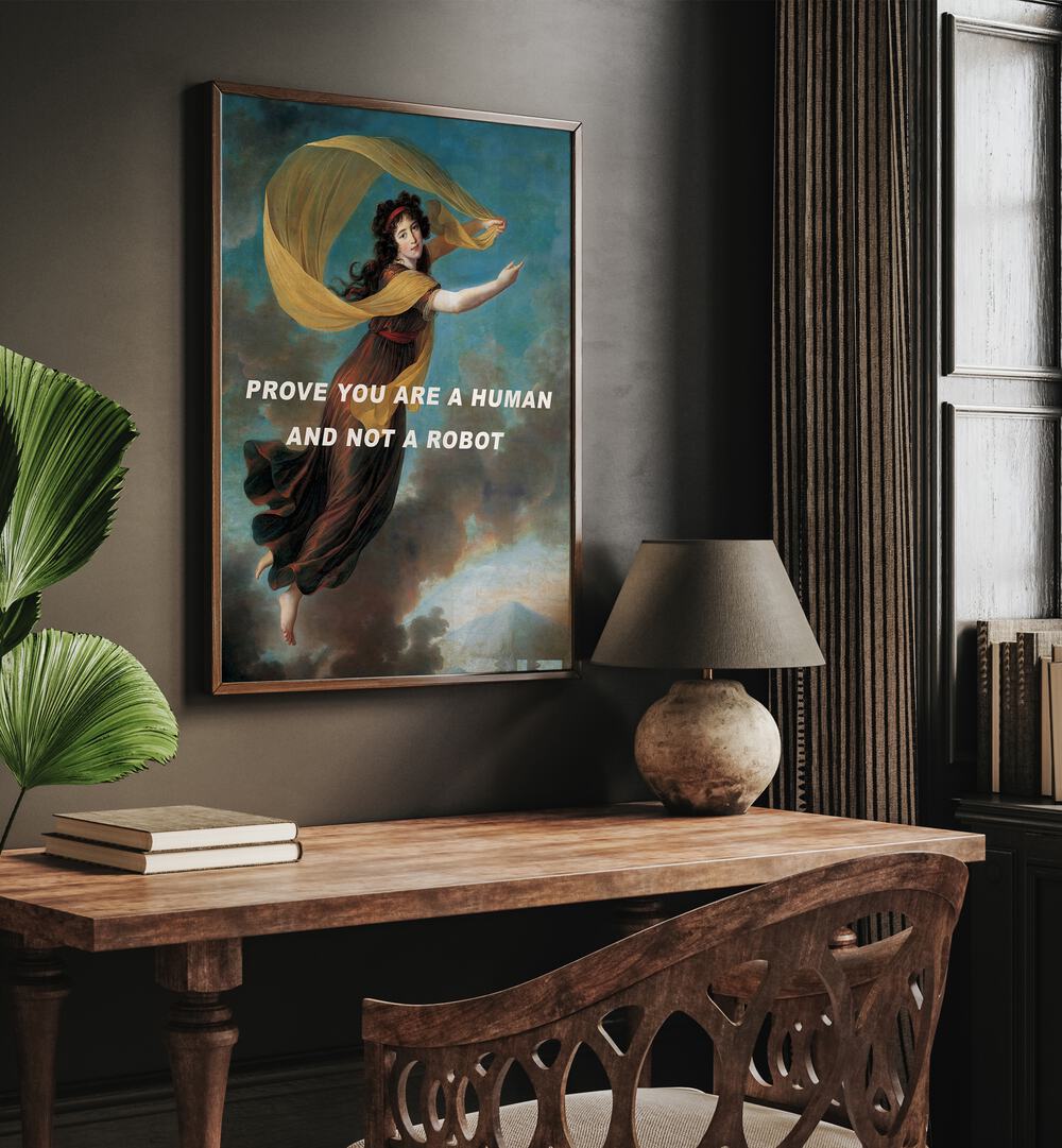 Thought-provoking art piece, PROVE YOU ARE A HUMAN, ALTERED ART PRINTS, enhances any space with inspiration.