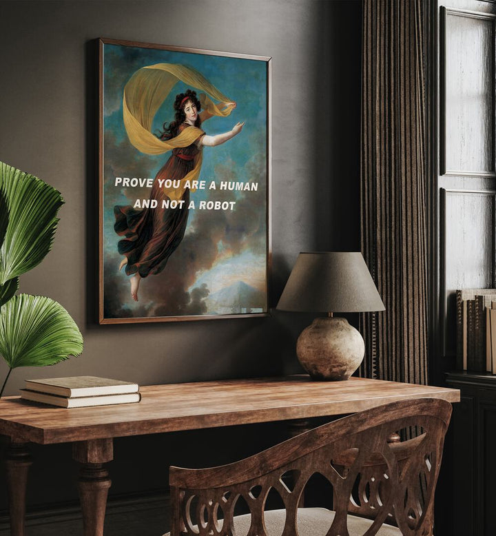 Thought-provoking art piece, PROVE YOU ARE A HUMAN, ALTERED ART PRINTS, enhances any space with inspiration.