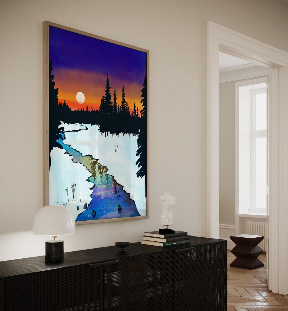 Stunning PURPLE MIDNIGHT landscape painting by Uma Gokhale, showcasing vibrant colors and serene nature.