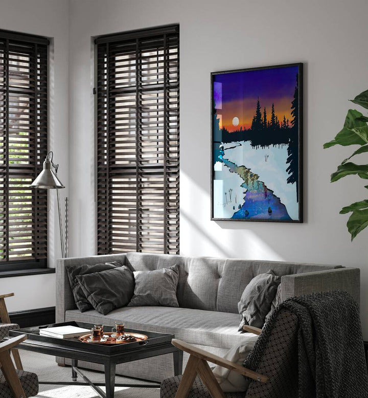 Elegant PURPLE MIDNIGHT, LANDSCAPE PAINTINGS by Uma Gokhale enhance your space with stunning artistic allure.
