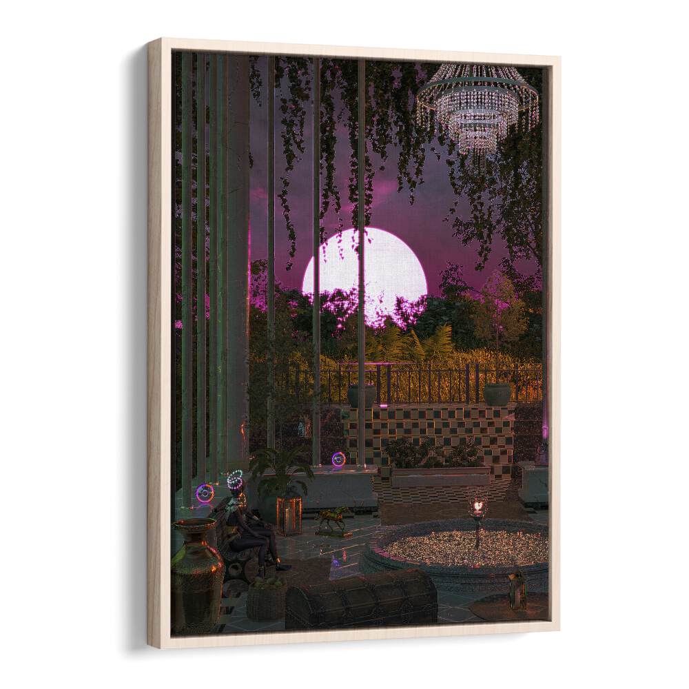 Transform your space with PURPLE MOON PALACE, SURREAL ART PRINTS by Cosmo Zach, featuring a captivating moonlit scene.