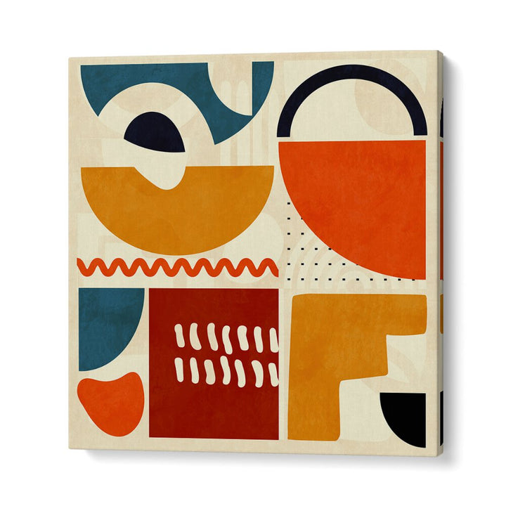 Vibrant shapes and colors in QUADRATE BUNT I, ABSTRACT PAINTINGS by Ana Rut Bre enhance any modern space.