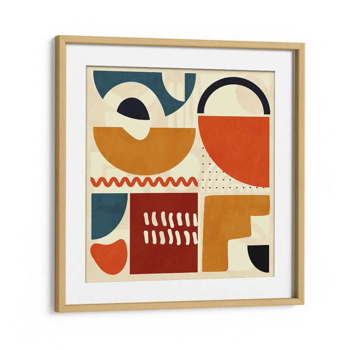 Colorful QUADRATE BUNT I, ABSTRACT PAINTINGS by Ana Rut Bre in a chic oak frame, perfect for modern decor.