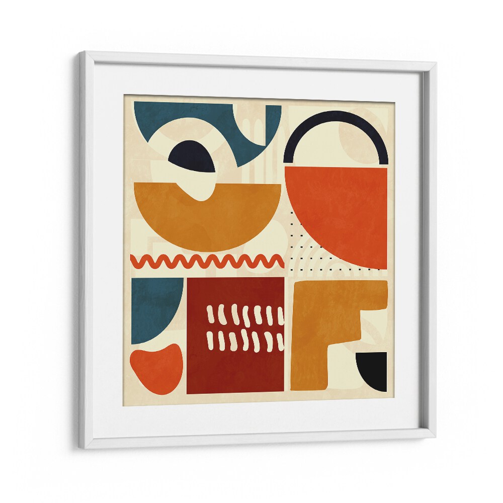 Quadrate Bunt I, abstract paintings by Ana Rut Bre, showcasing vibrant colors and modern design in a white frame.