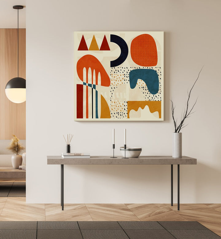 Colorful abstract art piece QUADRATE BUNT II, showcasing modern design, now available on premium canvas.