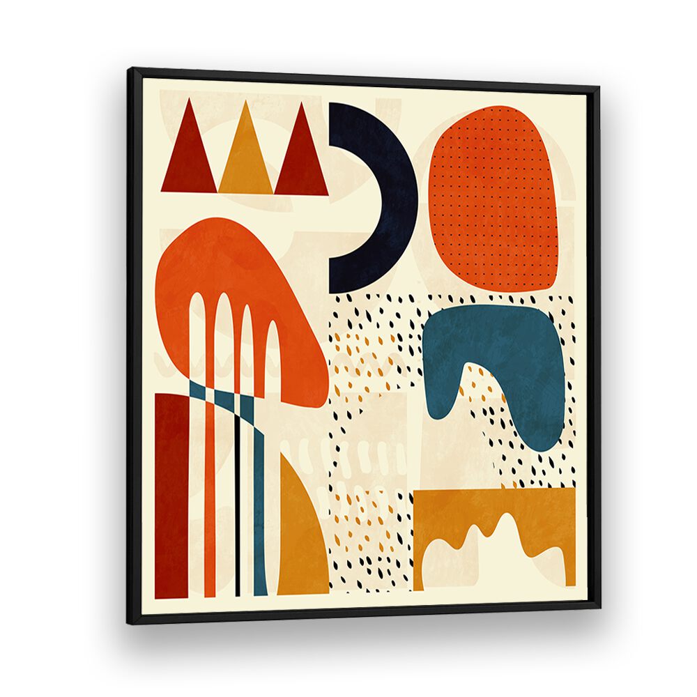 Colorful geometric design of QUADRATE BUNT II, ABSTRACT PAINTINGS by Ana Rut Bre, framed for elegant display.