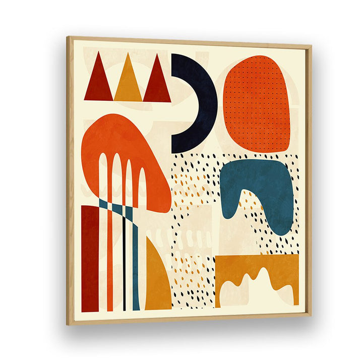 Stunning QUADRATE BUNT II, ABSTRACT PAINTINGS by Ana Rut Bre, featuring vibrant colors and unique shapes in a wooden frame.