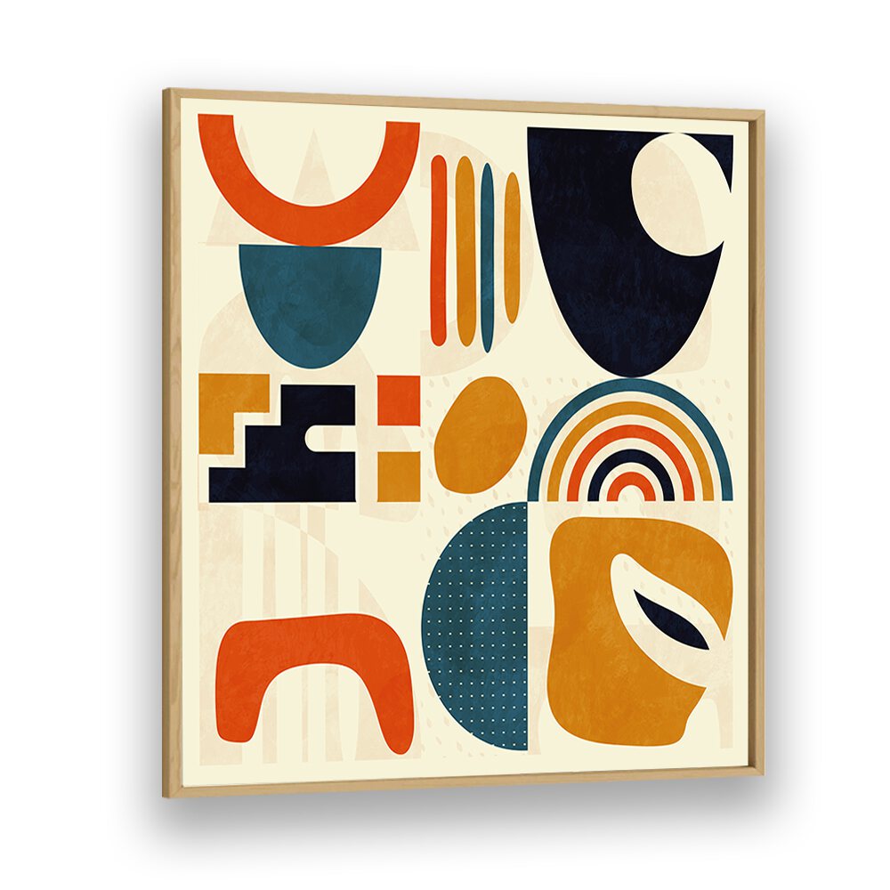 Stunning QUADRATE BUNT III, ABSTRACT PAINTINGS by Ana Rut Bre, featuring vibrant shapes in an elegant frame.